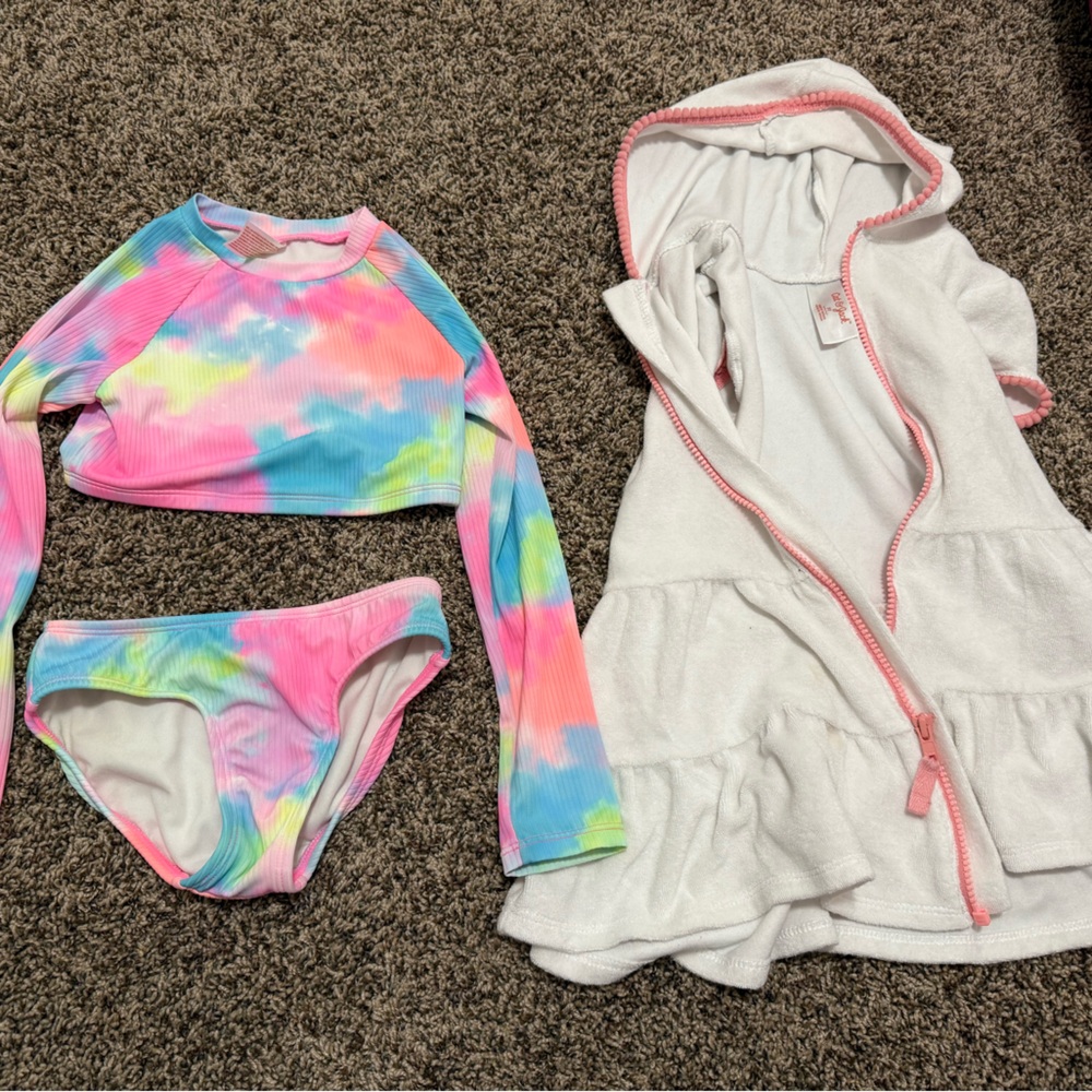 Cat & Jack Tie-Dye Swim Set with White Cover-Up